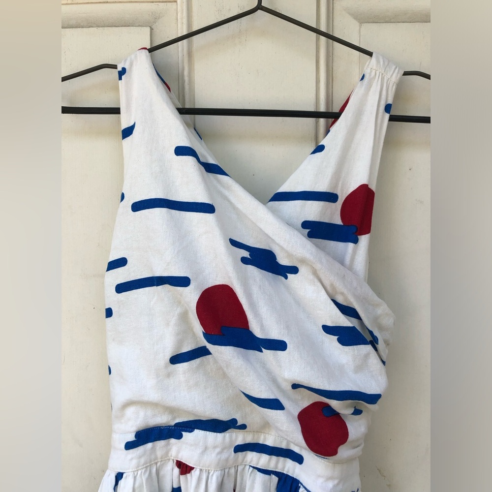 ModCloth Halter Sundress Linen/Cotton with Blue and Red Abstract Print